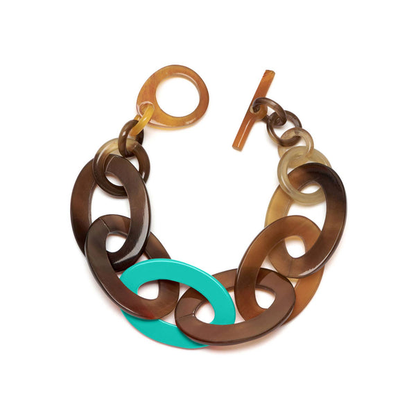 Aquamarine Lacquered & Brown Natural oval link horn bracelet