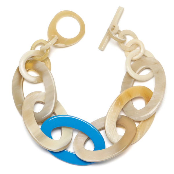 Blue Lacquered and white Natural oval link horn bracelet