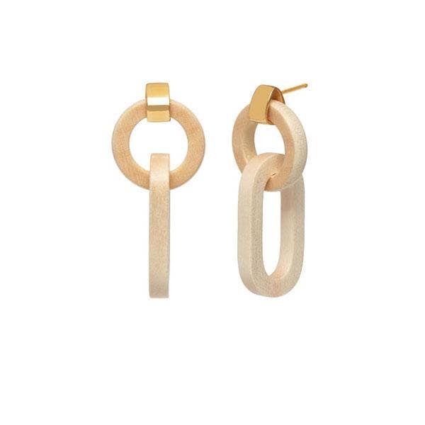 Double link white wood earring – Gold