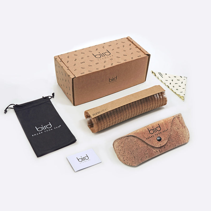 sustainable sunglasses case made from cork with eco box packaging