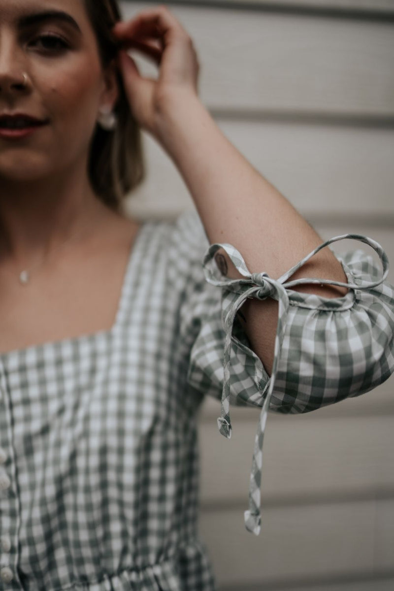 Sage Organic Cotton Gingham Blouse - Onesta UK - #ethical_Clothes#