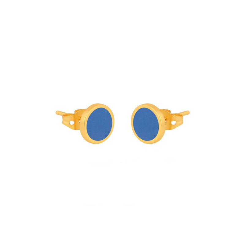 Gold and blue enamel stud earring