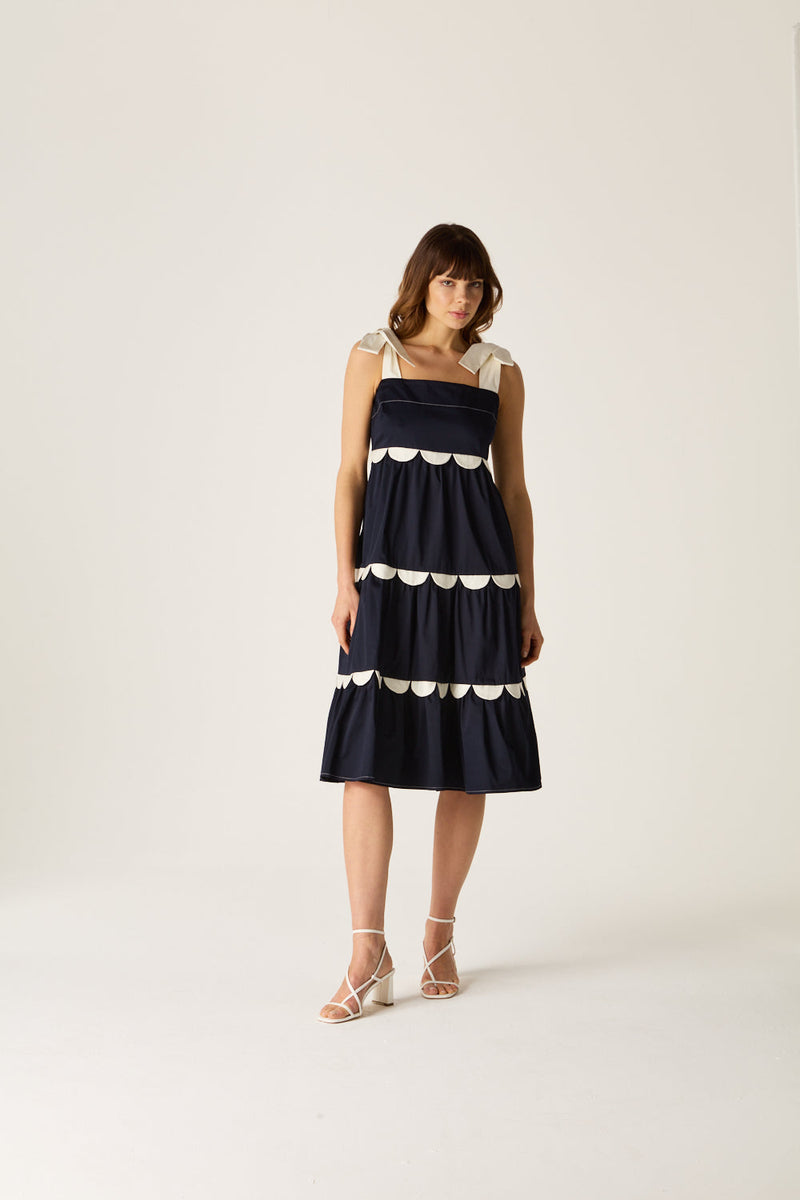 Meredith Scallop Dress Navy