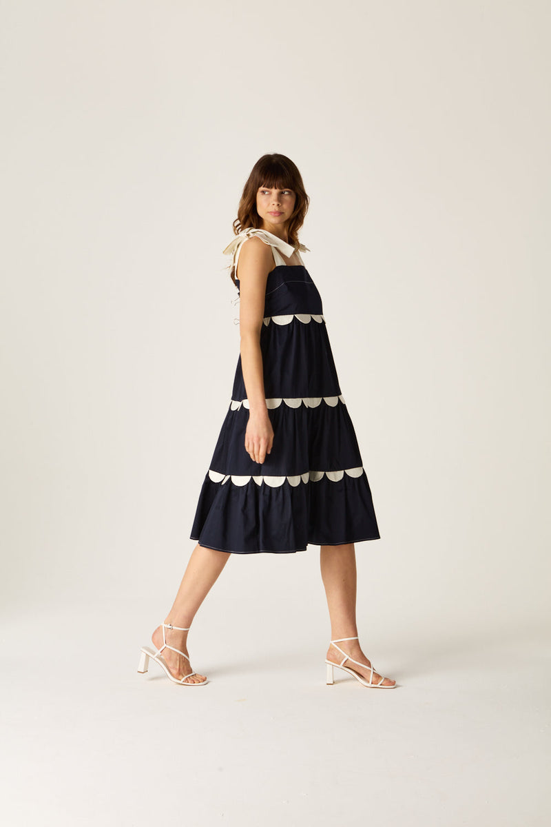 Meredith Scallop Dress Navy