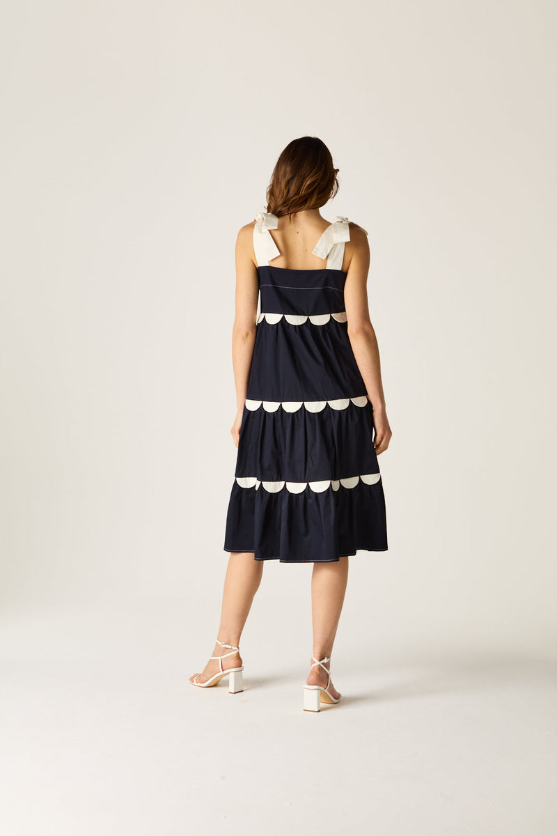 Meredith Scallop Dress Navy