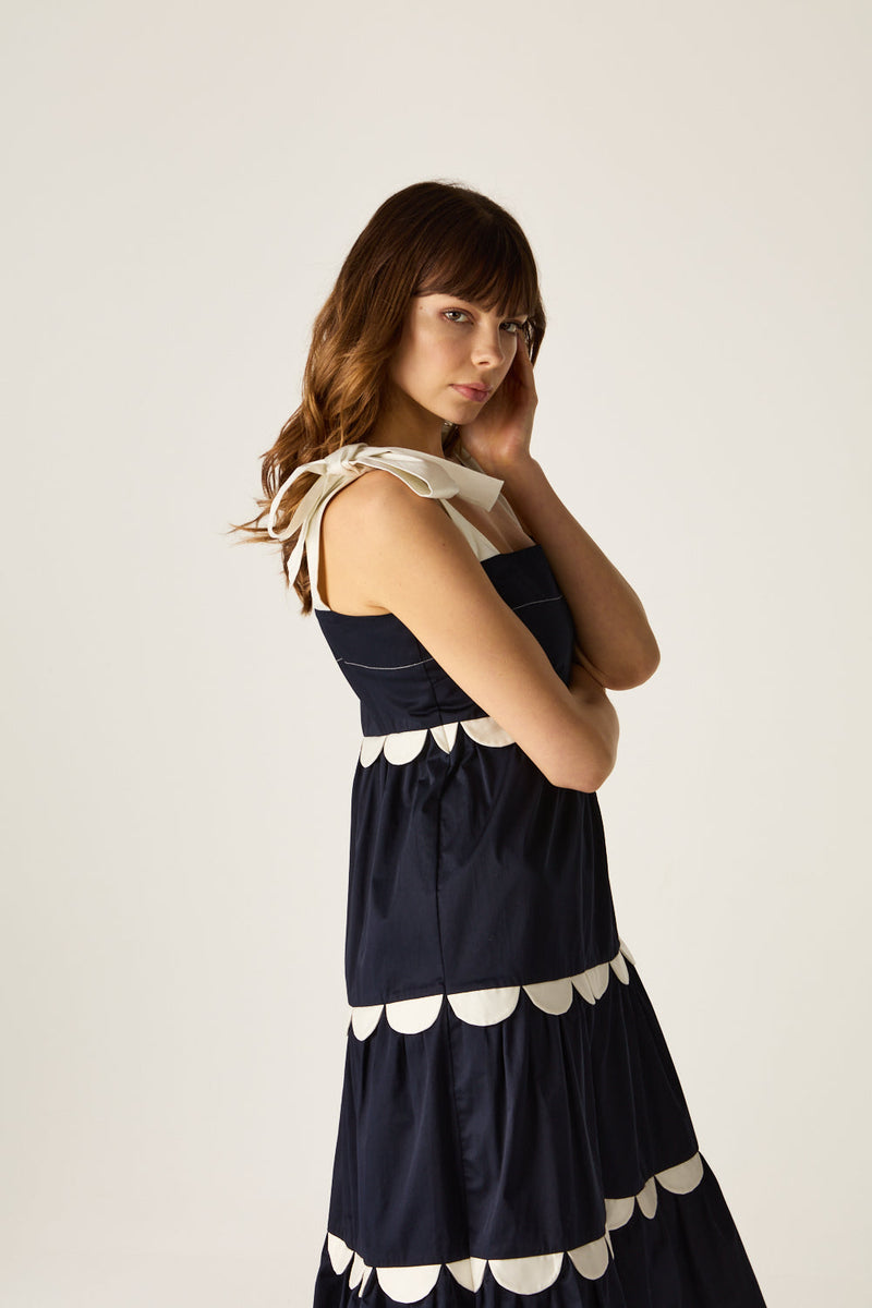 Meredith Scallop Dress Navy