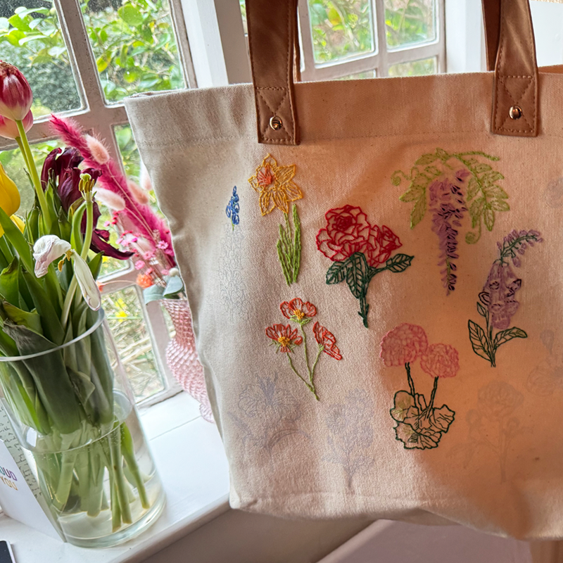 Stitch Your Flowers Tote Bag - Embroidery Kit grocery bag