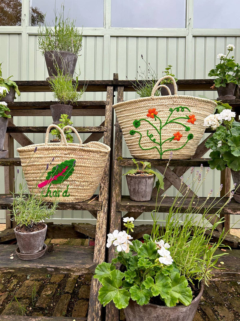 Hand Embroidered Market Basket, Nasturtium