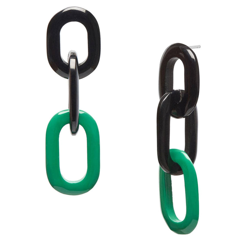 Green and Black triple link earring