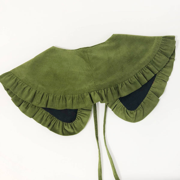 Corduroy Detachable Collar, Oversized Collar - Olive Green: Regular