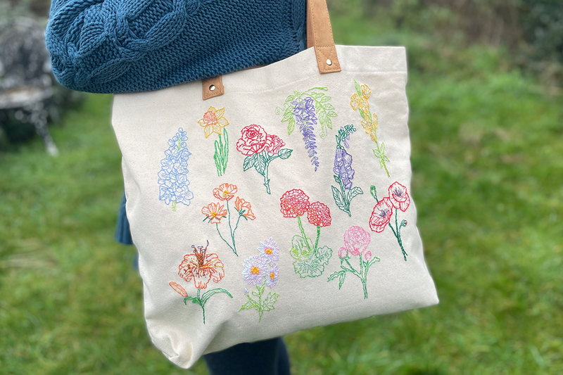 Stitch Your Flowers Tote Bag - Embroidery Kit grocery bag