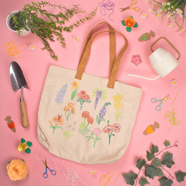 Stitch Your Flowers Tote Bag - Embroidery Kit grocery bag