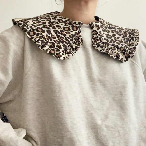 Leopard Print Cotton Detachable Collar, Oversized Collar: Regular