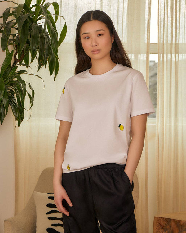 Lemon Embroidered Organic Cotton T-Shirt: S