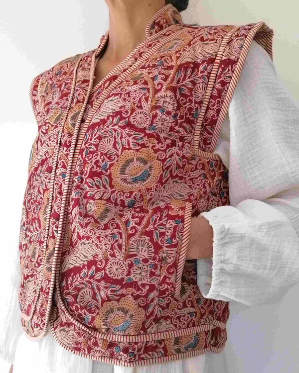 Quilted Organic Cotton Waistcoat | Indian Hand Block Printed