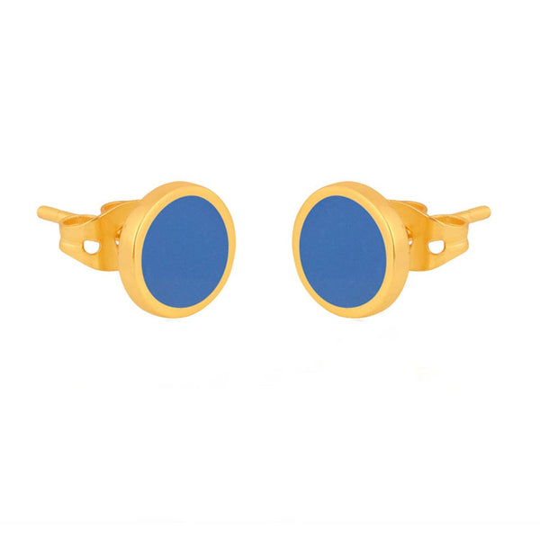 Gold and blue enamel stud earring