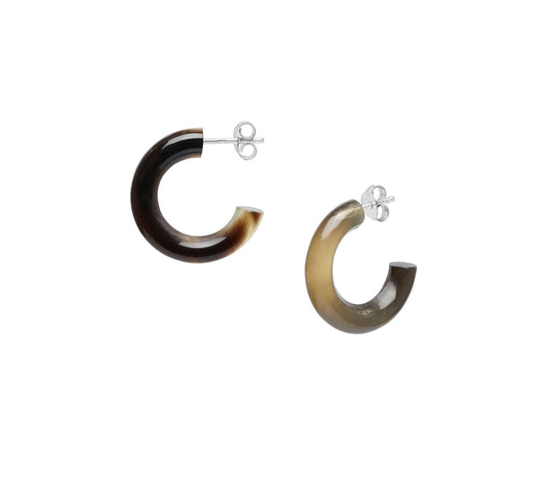 Brown Natural Small rounded horn hoop earrings