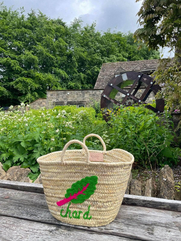 Hand Embroidered Market Basket, Chard