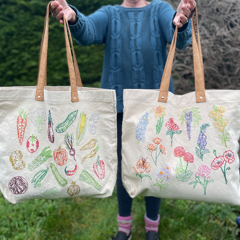 Stitch Your Flowers Tote Bag - Embroidery Kit grocery bag