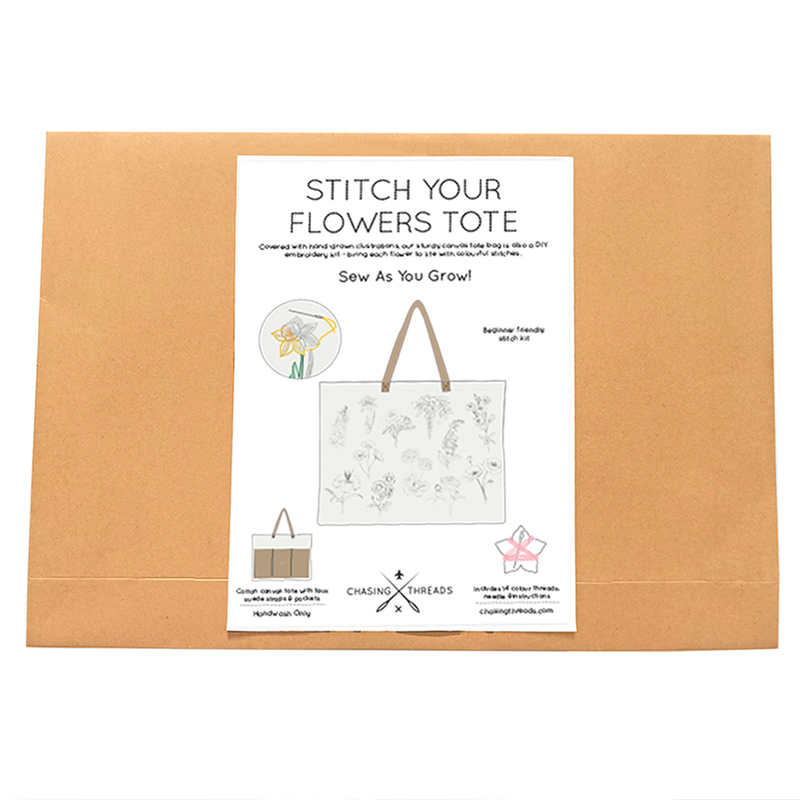 Stitch Your Flowers Tote Bag - Embroidery Kit grocery bag