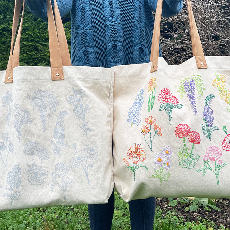 Stitch Your Flowers Tote Bag - Embroidery Kit grocery bag