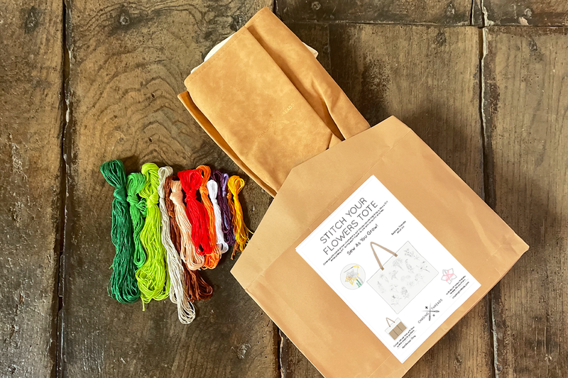 Stitch Your Flowers Tote Bag - Embroidery Kit grocery bag