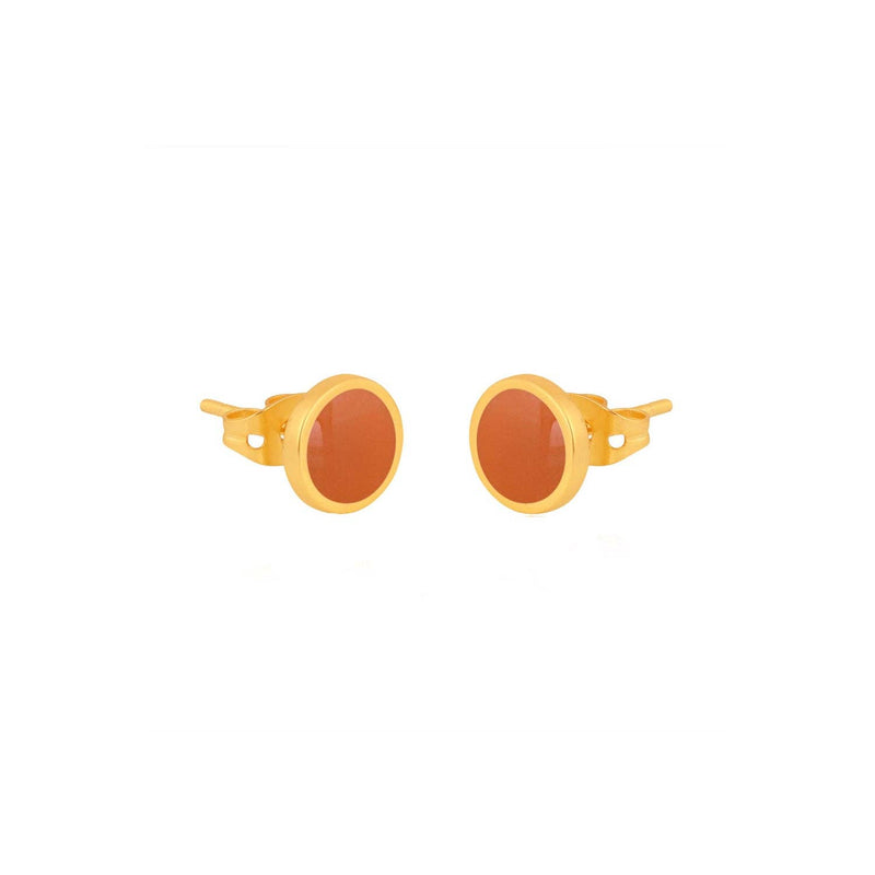 Gold and Orange enamel stud earring