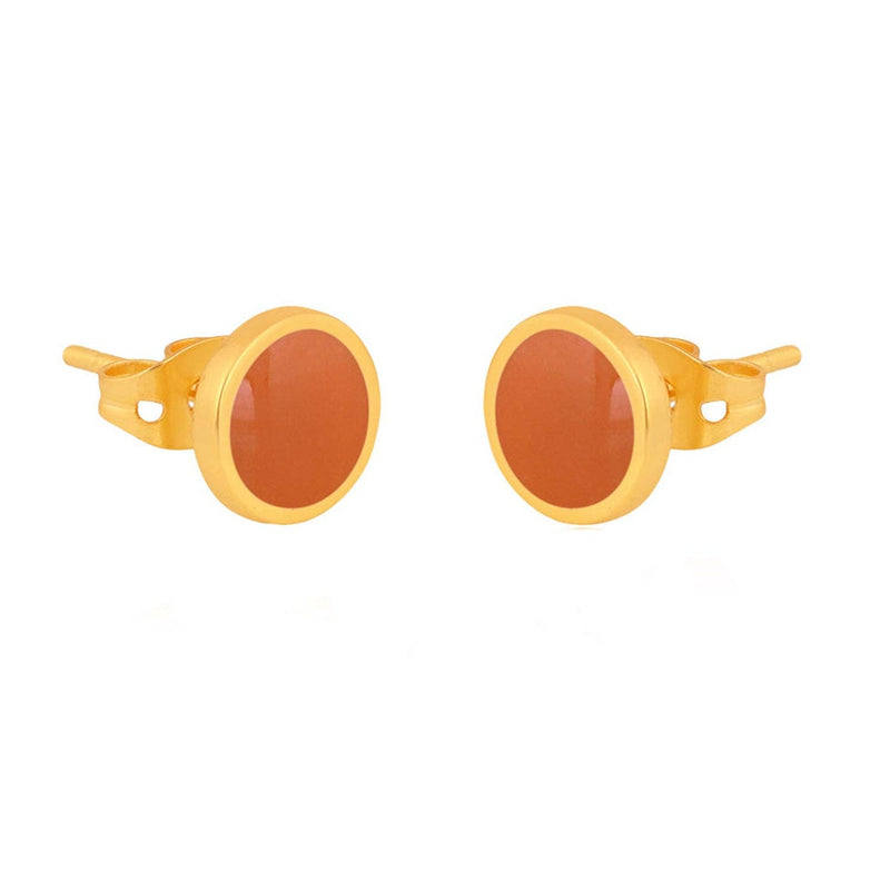 Gold and Orange enamel stud earring