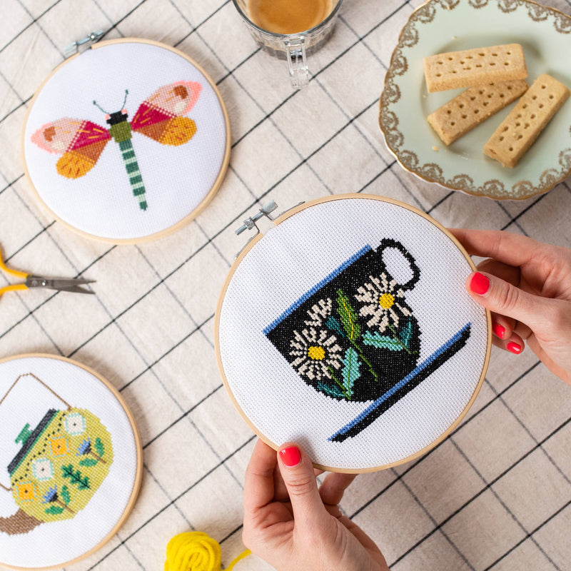 Teacup Brie Harrison Cross Stitch Kit: White With Multicoloured Thread