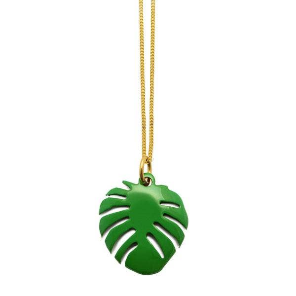 Green horn palm leaf pendant - Gold