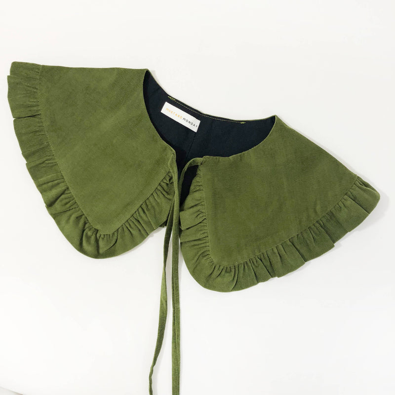 Corduroy Detachable Collar, Oversized Collar - Olive Green: Regular