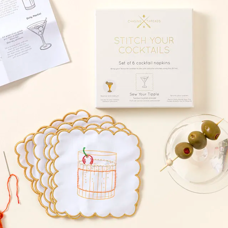 Stitch Your Cocktail Napkins - Cocktail Embroidery Kit