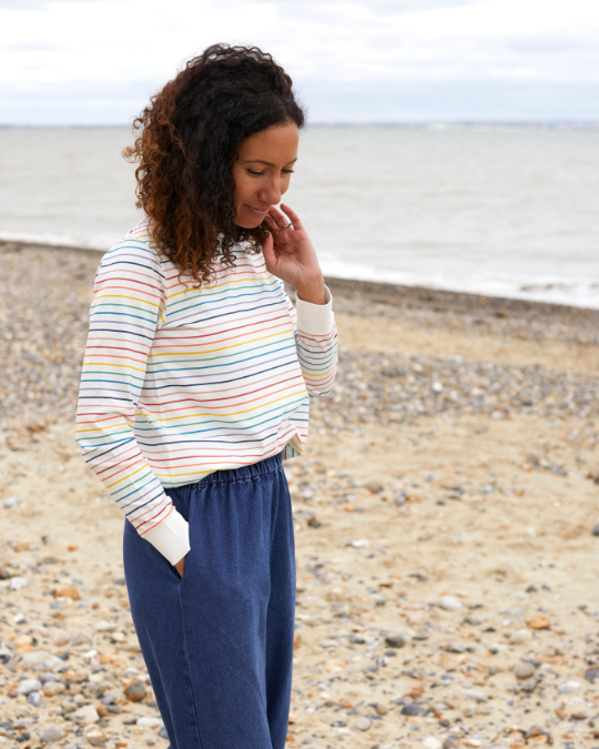 organic cotton tee in rainbow stripe