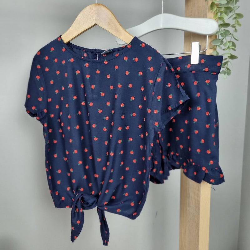 Navy Apple Tie Front Top and Shorts Set