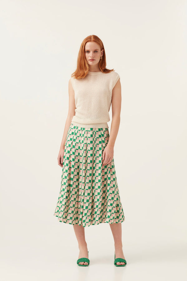 Pink/Green  Checkerboard Midi Skirt