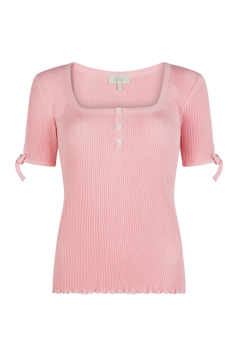 Rib Short Sleeve T Shirt Pink