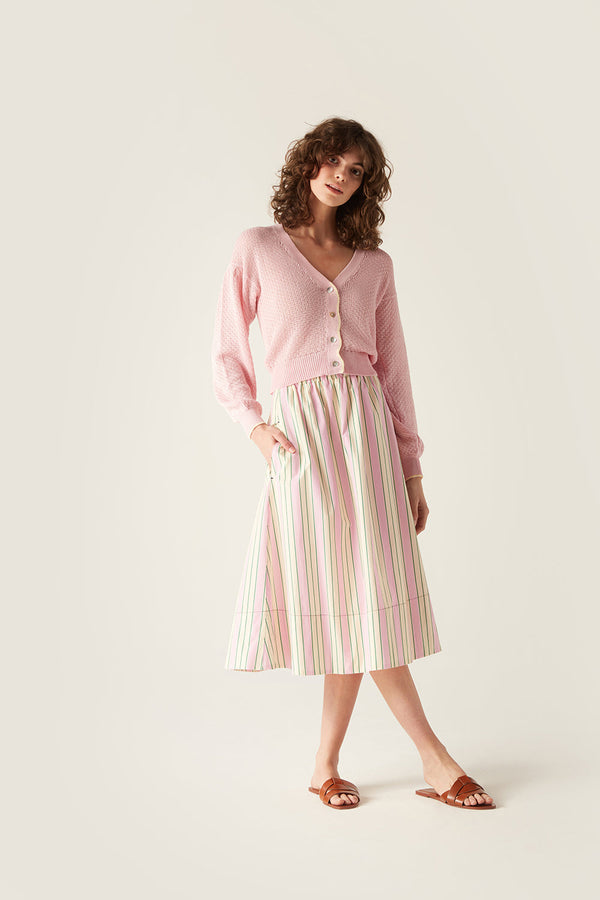 Niki Elasticated Waist Skirt Pink Stripe