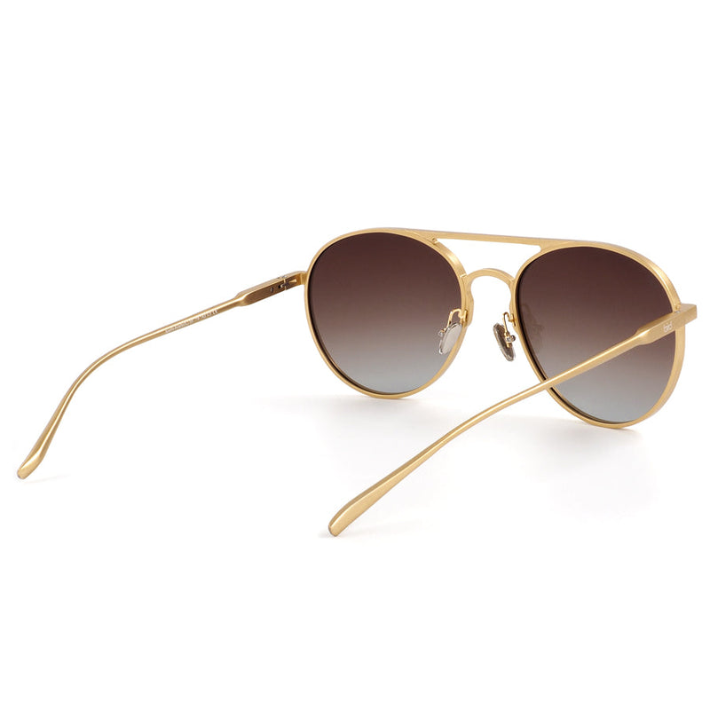 Rear view of Large gold aviator sunglasses with polarised lenses