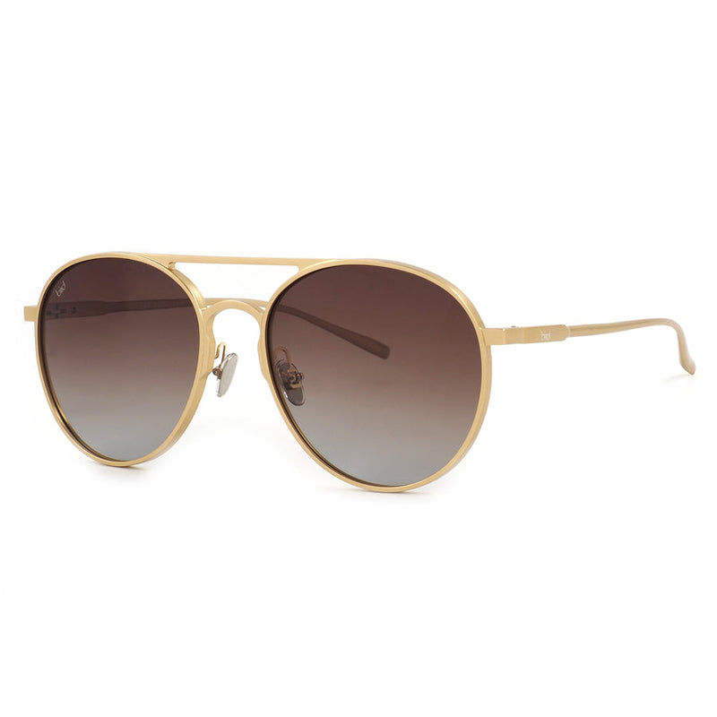 Large gold aviator sunglasses with polarised lenses