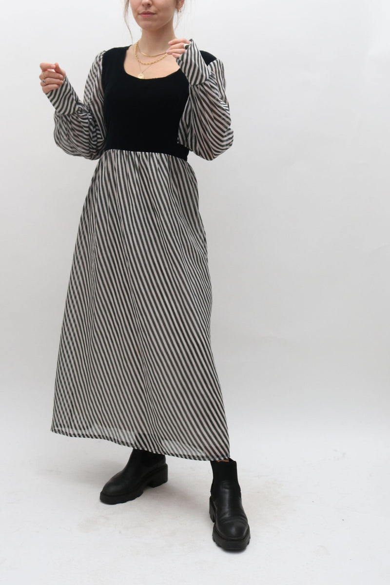 Vintage Velvet and Puff Sleeve Maxi Dress