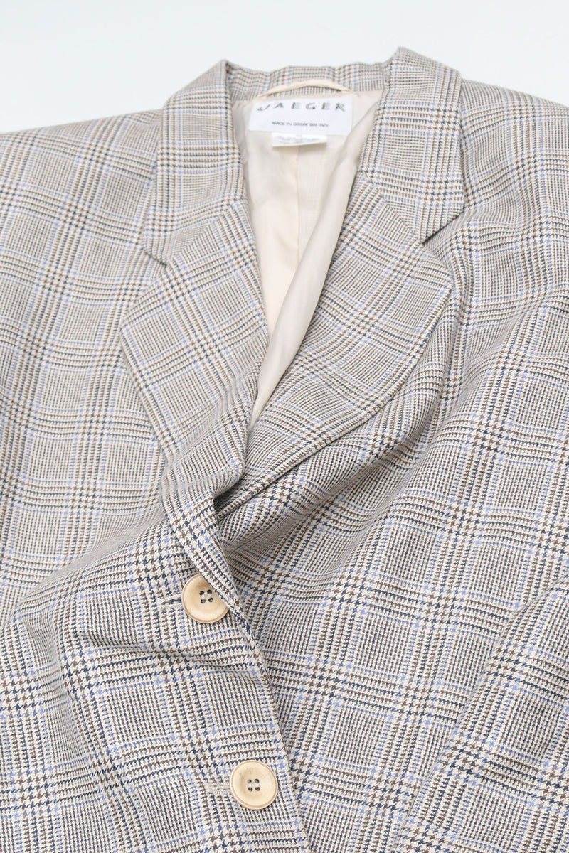 Vintage Jaeger Prince of Wales Check Silk & Wool Blazer