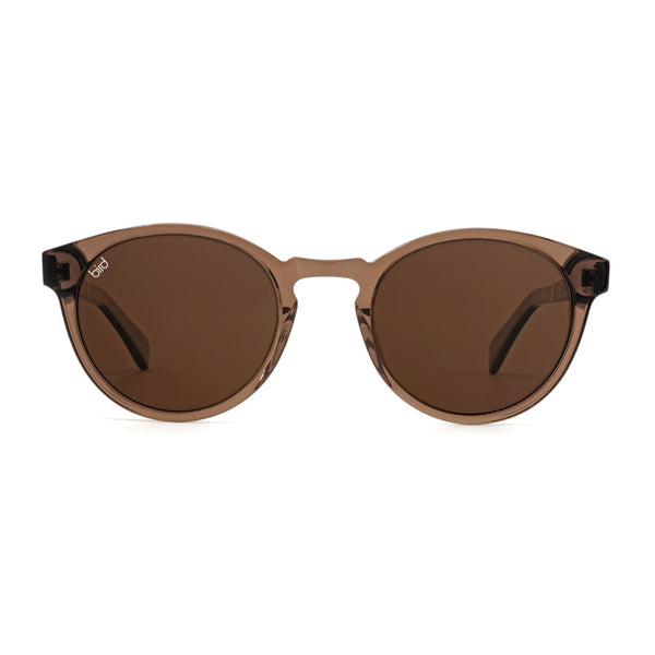 transparent brown acetate sunglasses with amber lenses