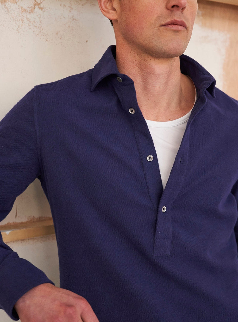Recycled Italian Navy Flannel Popover Shirt Popover Shirts Neem Global 