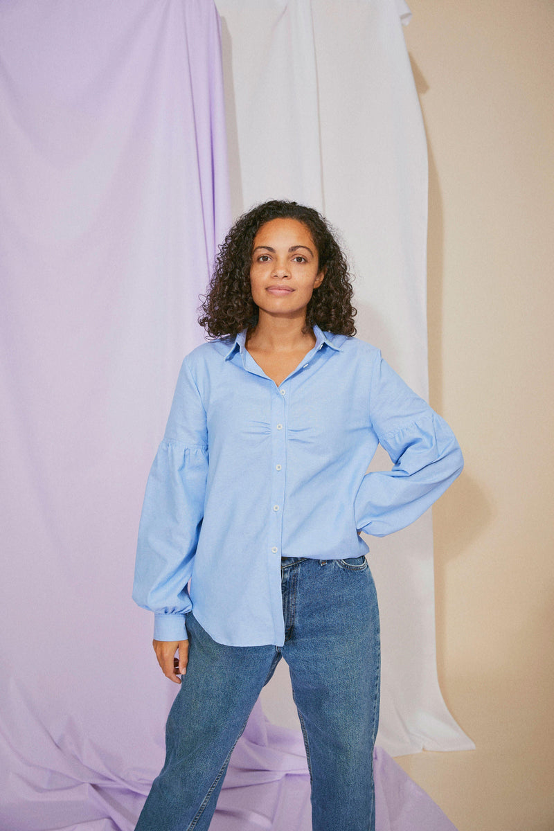 Women's Shirts, Saywood Studio, Edi Volume Sleeve Shirt, Pale Blue