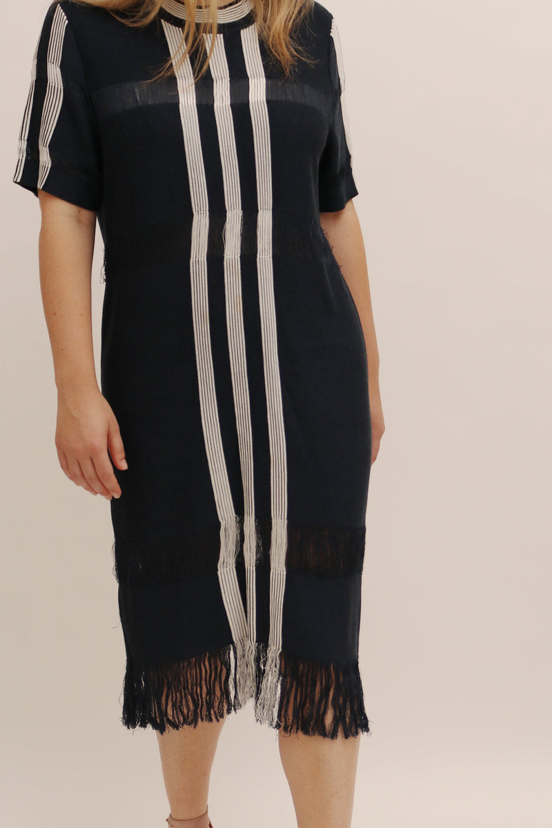 OTHER STORIES STRIPED KNIT FRINGED DRESS