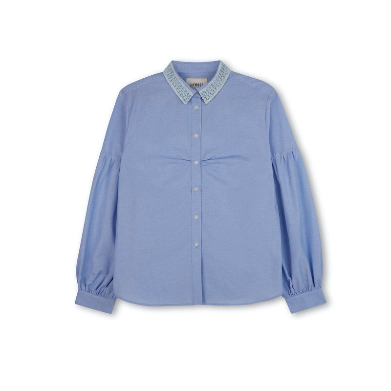 Edi Volume Sleeve Shirt, Pale Blue Recycled Cotton
