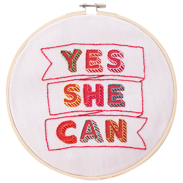 Yes She Can Embroidery Hoop Kit