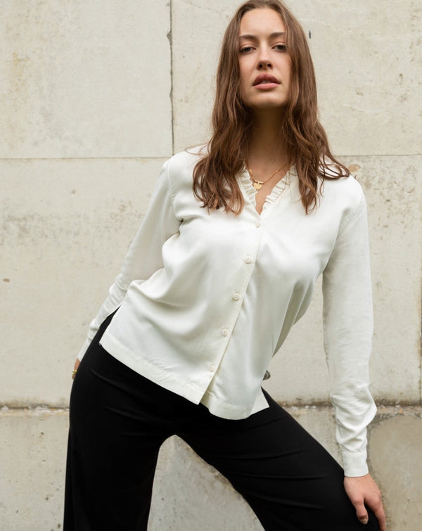 Soft Modal Long Sleeved Shirt With Ruffle Detail - Onesta UK - #ethical_Clothes#